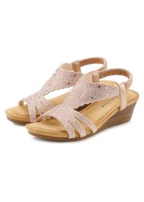 Keilsandalette Lascana "Elegante Sommer‑Sandalette", Damen, Gr. 38, Textil, rosa (rosegoldfarben), Obermaterial: 100% Textilmaterial. Decksohle: 100% Textilmaterial. Laufsohle: 100% Synthetik, unifarben, festlich, Schuhe Keilsandalette, mit Glitzerdetails, Keilabsatz & elastischem Riemchen