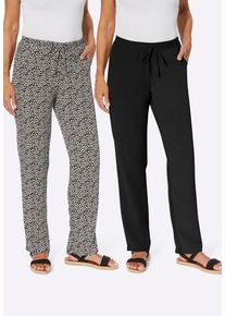 Schlupfhose SIEH AN "Doppelpack Hosen Schlupfhose im Doppelpack 2 St&uuml;ck", Damen, Gr. 23, Kurzgr&ouml;&szlig;en, schwarz (schwarz, schwarz, wei&szlig;, bedruckt), Web, Stoff, , Basic, weit, Hosen Schlupfhose