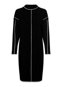 Strickkleid Heine "Strickkleid Strickkleid mit Kontrast-Paspeln", Damen, Gr. 42, Normalgr&ouml;&szlig;en, schwarz-wei&szlig; (schwarz, meliert), Modisch, Rundhals, Kleider Strickkleid