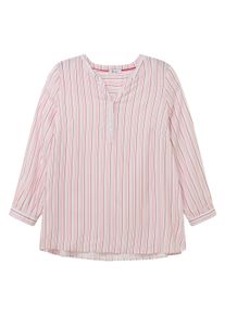 Longbluse sheego "Tunika Tunika mit Streifen", Damen, Gr. 42, rosa (wei&szlig;, erdbeere, gestreift), Modisch, V-Ausschnitt, Blusen Longbluse