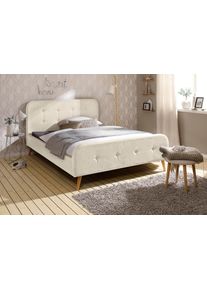 Polsterbett Home Affaire "Amrum", beige (creme), B:155cm L:219cm, Betten, Polsterbett, mit aufwendiger Knopfleiste am gepolstertem Kopf-und Fu&szlig;teil