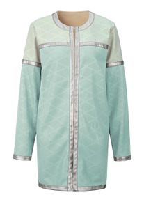 Longblazer Mainpol "Lederimitat-Blazer Lederimitat-Blazer mit Hakenverschluss", Damen, Gr. 38, kalkmint, zartmint, Lederoptik (PU beschichtet), , Modisch, Rundhals, Blazer Longblazer
