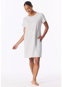 Nachthemd Schiesser "Casual Essentials", Damen, Gr. 48, N-Gr, Single Jersey, silber (210, silbergrau meliert), Single Jersey, Obermaterial: 100% Baumwolle, bequem knielang, Rundhals, Kleider Nachthemd, mit garngef&auml;rbten Streifen und sportlichen Taschen