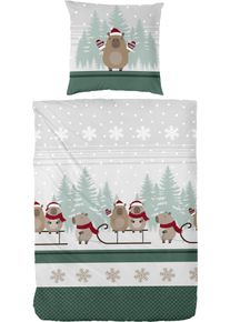 Bettw&auml;sche Primera "Capibara", gr&uuml;n (gr&uuml;n, grau), B/L: 155cm x 220cm, 1 Stk., 1 Stk., Feinbiber, B/L: 80cm x 80cm, 2, Feinbiber, Obermaterial: 100% Baumwolle, Bettw&auml;sche, Bettw&auml;sche, 100 % Baumwolle Standard 100 nach &Ouml;ko-Tex