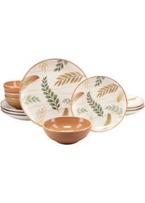 Teller-Set Creatable "Bl&auml;tter, Geschirr-Set, 12-tlg.", braun (terra), 12, Steinzeug, Geschirr-Sets, Teller-Set, Robustes Steingut, cremefarbener Scherben
