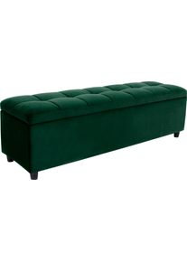 Bettbank "Abgesteppt", gr&uuml;n, B:140cm H:42,5cm T:40cm, Holzwerkstoff, Massivholz, Polyester, Sitzb&auml;nke, Bettbank, Mit Stauraum, auch als Garderobenbank geeignet, Polsterbank