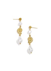 Adelia&acute;s Paar Ohrh&auml;nger ADELIA&acute;S "Ohrringe Ohrh&auml;nger mit Muschelmotiv und wei&szlig;en Tropfenanh&auml;ngern", gold (goldfarben), Ohrringe, Damen, Einheitsgr&ouml;&szlig;e, Edelstahl, Paar Ohrh&auml;nger, Stylischer Modeschmuck mit goldfarbenen Muscheldetails