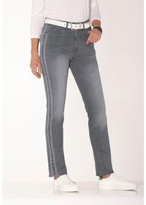Bequeme Jeans WITT "Jeans Gerade Jeans mit seitlichen Kontraststreifen", Damen, Gr. 38, Normalgr&ouml;&szlig;en, anthrazit, grau, denim, Denim/Jeans, , Sportlich, gerade, Jeans Bequeme Jeans