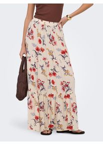 Maxirock Only "ONLLUNA LONG SKIRT WVN", Damen, Gr. S (36), bunt (ecru aop:multi flowers), Web, Obermaterial: 100% Viskose, bedruckt, lang, R&ouml;cke Maxirock, Viskose