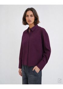 Smith & Soul Hemdbluse SMITH & SOUL, Damen, Gr. XL, lila (plum), Popeline, Obermaterial: 100% Baumwolle, unifarben, h&uuml;ftlang, 1-Knopf-Manschette, Blusen Hemdbluse, mit Logostickerei, Kellerfalte