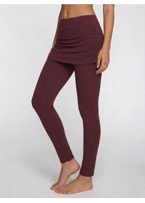 Leggings, Damen, Gr. 52/54, N-Gr, braun (weinrot), Single Jersey, Obermaterial: 95% Baumwolle, 5% Elasthan, VIVANCE ACTIVE BY LASCANA, unifarben, Basic, bequem lang, Hosen Leggings, mit angen&auml;htem, seitlich gerafften Rock