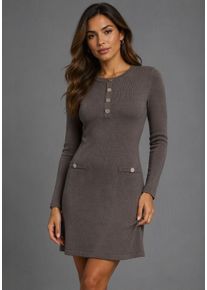 Strickkleid Laura Scott "figurumspielende Passform, in Mini-L&auml;nge", Damen, Gr. 38, N-Gr, Langarm, Strick, braun (grau m&eacute;lange), Strick, Obermaterial: 50% Viskose, 28% Polyester, 22% Polyamid, meliert, unifarben, figurumspielend mini, Rundhals, Kleider Strickkleid, mit eleganten Knopfakzenten, aus weicher Viskosemischung