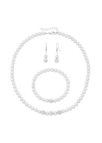 Schmuckset Firetti "Multipack Schmuck Geschenk Perlenkette Perlenarmband Perlenohrhaken", silber (silberfarben, kristallwei&szlig;, wei&szlig;, kristallwei&szlig;), Schmuck_Sets, Damen, Messing, Perlen, glitzernd, gl&auml;nzend, Schmuckset, mit Muschelkernperlen und Kristallsteinen