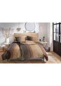 Bettw&auml;sche Primera "Pixelstripe", beige, braun, B/L: 135cm x 200cm, 1 Stk., 1 Stk., Biber, B/L: 80cm x 80cm, 2, Biber, Obermaterial: 100% Baumwolle, Bettw&auml;sche, Bettw&auml;sche, 100 % Baumwolle Standard 100 nach &Ouml;ko-Tex