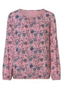Schlupfbluse SIEH AN "Schlupfbluse Schlupfbluse mit Raffung am Ausschnitt", Damen, Gr. 42, rosa (rosenquarz, marine, bedruckt), Web, Stoff, , Modisch, Rundhals, Blusen Schlupfbluse