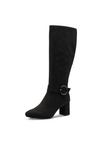 Stiefel Marco Tozzi, Damen, Gr. 36, w&auml;rmend, Normalschaft, schwarz, Textil, Veloursleder, unifarben, Schuhe Stiefel, Blockabsatz, Businessstiefel, Langschaftstiefel mit Zierschnalle