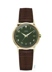 Quarzuhr Timex "MARLIN", braun (dunkelbraun, gr&uuml;n, gr&uuml;n), Armbanduhren, Damen, goldfarben, Quarzuhr, Armbanduhr, Damenuhr, Lederarmband, Leuchtzeiger