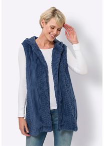Jerseyweste SIEH AN "Weste Fleeceweste aus Teddy-Fleece", Damen, Gr. 46, jeansblau, Fleece, , Sportlich, Westen Jerseyweste