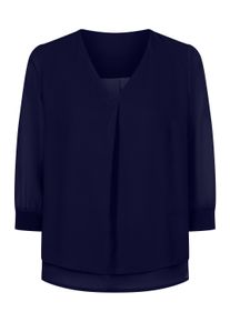 Schlupfbluse Heine "Bluse Blusenshirt hinten mit Kellerfalte", Damen, Gr. 34, blau (marine), Crepe, , Modisch, V-Ausschnitt, Blusen Schlupfbluse
