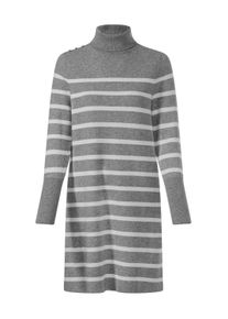Strickkleid Heine "Strickkleid Strickkleid mit Ringelmuster", Damen, Gr. 46, N-Gr, grau (grau, ecru, gestreift), Modisch, Kleider Strickkleid