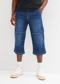 3/4-Jeans bonprix, Herren, Gr. 60, N-Gr, blau (blau denim), Denim/Jeans, Obermaterial: 98% Baumwolle, 2% Elasthan, regular fit, Jeans 3/4-Jeans, regular fit, mit Elasthan-Anteil, mit Ziern&auml;hten, mit Waschung