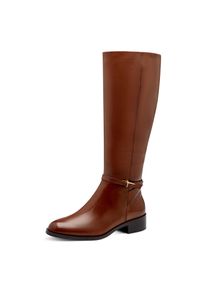 Stiefel Tamaris, Damen, Gr. 37, w&auml;rmend, Normalschaft, cognac, Leder, unifarben, used, Schuhe Stiefel, Blockabsatz, Langschaftstiefel mit T-Logoelement