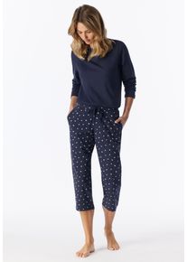 3/4-Hose Schiesser "Mix + Relax", Damen, Gr. 44, N-Gr, blau (904, multicolor 1), Single Jersey, Obermaterial: 95% Baumwolle, 5% Elasthan, 3/4-L&auml;nge, Hosen 3/4-Hose, Cotton-Mix, Gummizug, Bindeband, seitliche Taschen