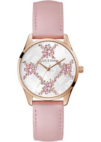 Quarzuhr Guess "LUSTER", rosa (rosa, wei&szlig;), Armbanduhren, Damen, ros&eacute;goldfarben, Quarzuhr, Armbanduhr, Damenuhr, Lederarmband, Mineralglas, analog