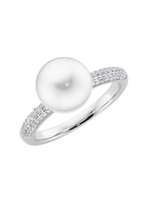 Perlenring "Ring mit Muschelkern-Perle und Zirkonia, Silber 925" Gr. 56, silber, Giorgio Martello MILANO, Fingerringe, Damen, 56, Silber 925 (Sterlingsilber), Perlenring