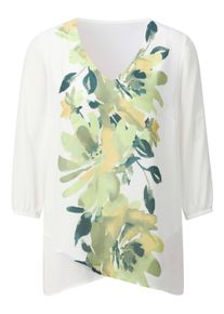 Longbluse WITT "Tunika Tunika mit asymmetrischem Saum", Damen, Gr. 52, bunt (pistazie, zitrone, bedruckt), Elegant, V-Ausschnitt, Blusen Longbluse
