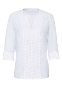 Schlupfbluse WITT "Bluse Schlupfbluse mit Spitze", Damen, Gr. 38, wei&szlig;, Web, Stoff, , Modisch, Rundhals, Blusen Schlupfbluse