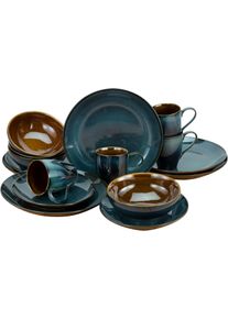 Kombiservice Creatable "Geschirr-Set Mallorca", blau (blau, braun), 16 Stk., Steinzeug, Geschirr-Sets, Kombiservice, Service, T&ouml;pfereicharakter, 16 Teile, f&uuml;r 4 Personen