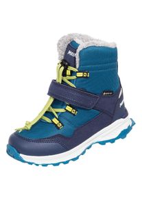 Outdoorwinterstiefel Meindl "Meindl Snowstorm Junior GTX petrol/marine", Jungen, Gr. 32, Synthetik, blau (petrol), Mesh, Veloursleder, mehrfarbig, Schuhe Outdoorwinterstiefel, Herausnehmbares Best-Fit-Fu&szlig;bett f&uuml;r optimale Passform bei Kinderf&uuml;&szlig;en