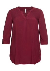 Longbluse sheego "Tunika Tunika mit dekorativer Falte", Damen, Gr. 48, rot (weinrot), Web, Stoff, , Modisch, Rundhals, Blusen Longbluse