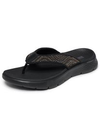 Zehentrenner Skechers "GO WALK FLEX SANDAL", Damen, Gr. 40, Textil, schwarz (schwarz unifarben), Lederimitat, metallic, Schuhe Zehentrenner, Sommerschuh, Badeschuh, Strandschuh mit Nietenverzierung