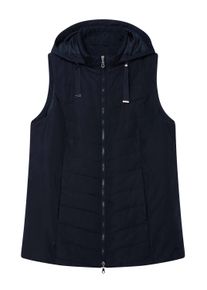 Steppweste sheego "Weste Steppweste mit Kapuze und Stehkragen", Damen, Gr. 48, schwarz (tiefblau), Sportlich, Westen Steppweste