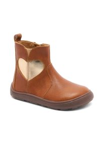 Barfu&szlig;schuh bisgaard "barefoot runa", M&auml;dchen, Gr. 31, chromfrei gegerbt, cognac, goldfarben, Leder, Schuhe Barfu&szlig;schuh, Winterboots, Stiefelette mit Metallic-Herzchen-Motiv seitlich