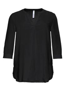 Longbluse sheego "Tunika Tunika mit dekorativer Falte", Damen, Gr. 44, schwarz, Web, Stoff, , Modisch, Rundhals, Blusen Longbluse