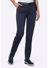 Chinohose WITT "Chinohose Chinohose inklusive G&uuml;rtel", Damen, Gr. 5, Normalgr&ouml;&szlig;en, blau (marine), Satin, , Modisch, schmal, Hosen Chinohose