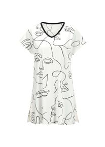 Capri-Pyjama WITT "Capri-Anzug Caprianzug mit Tunika-Oberteil", Damen, Gr. 48/50, wei&szlig; (wei&szlig;, schwarz, bedruckt), Modisch, V-Ausschnitt, Homewear-Sets Capri-Pyjama