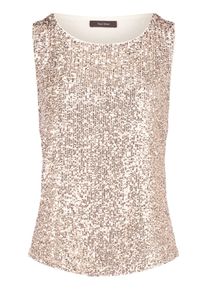 Blusentop Vera Mont "Pailletten-Top ohne Arm", Damen, Gr. 44, beige (cream, gold), Obermaterial: 93% Polyester PES. 7% Elasthan EL., Blusen Blusentop