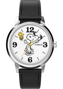 Quarzuhr Timex "PEANUTS MARLIN", schwarz (schwarz, wei&szlig;), Armbanduhren, Damen, silberfarben, Quarzuhr, Armbanduhr, Herrenuhr, Damenuhr,Lederarmband