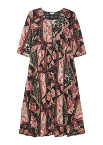 Sommerkleid sheego by Joe Browns "Kleid A-Linien-Kleid mit Muster im Patchwork-Stil", Damen, Gr. 50, Normalgr&ouml;&szlig;en, bunt (schwarz, kirsche, gemustert), Modisch, eckiger Ausschnitt, Kleider Sommerkleid