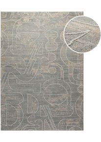Teppich Esprit "Beatle-B", grau (t&uuml;rkis grau), B:120cm H:15mm L:170cm, Polyester, Teppiche, Teppich, Kurzflor, grafisches Design, Hoch-Tief-Effekt, waschbar, Jute-R&uuml;cken