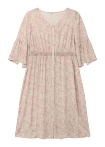 Tunikakleid sheego "Kleid Sommerkleid mit Volant&auml;rmeln", Damen, Gr. 44, N-Gr, rosa (elfenbein, rosenquarz, bedruckt), Modisch, V-Ausschnitt, Kleider Tunikakleid