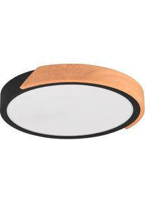 REALITY LEUCHTEN LED Deckenleuchte "Jano", schwarz (schwarz matt), 1, &Oslash; 31,5cm H: 3,5cm, 1 Stk., Leuchten, Deckenlampe Holzschirm &Oslash; 31cm, 20W/2400Lumen, warmwei&szlig; 3000K, dimmbar, LED Deckenleuchte