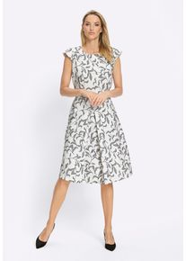 Shirtkleid Heine "Jersey-Kleid Etuikleid inklusive Bindeg&uuml;rtel", Damen, Gr. 34, Normalgr&ouml;&szlig;en, wei&szlig; (ecru, schwarz, bedruckt), Elegant, Rundhals, Kleider Shirtkleid