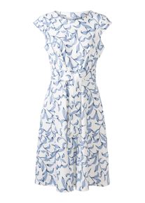Shirtkleid Heine "Jersey-Kleid Etuikleid inklusive Bindeg&uuml;rtel", Damen, Gr. 46, Normalgr&ouml;&szlig;en, blau (ecru, eisblau, bedruckt), Elegant, Rundhals, Kleider Shirtkleid