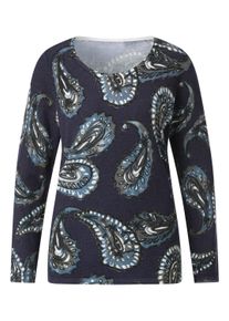 CR&Eacute;ATION L Strickpullover CREATION L "Druck-Pullover Feinstrickpullover mit Paisley-Dessin", Damen, Gr. 48, blau (marine, bedruckt), Strick, , Elegant, Rundhals, Pullover Strickpullover