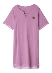 Sommerkleid sheego "Jersey-Kleid Shirtkleid mit Kontrast-Ringelstoff", Damen, Gr. 5, Normalgr&ouml;&szlig;en, rosa (orchidee), Sportlich, Rundhals, Kleider Sommerkleid